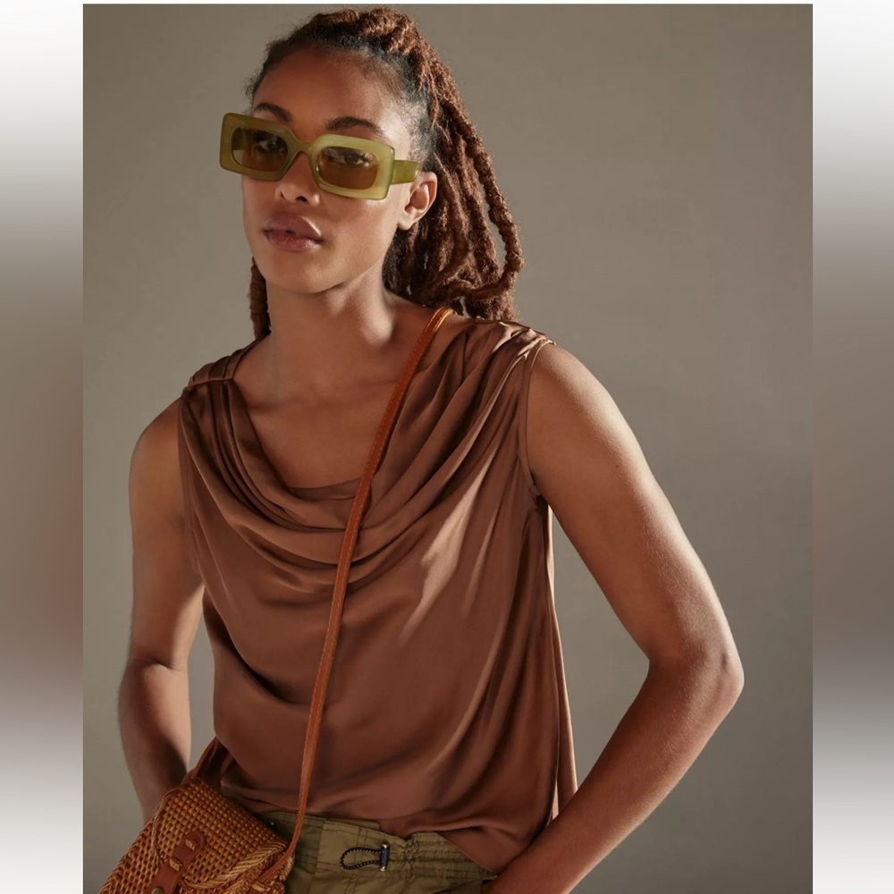 Anthropologie Brown Cowl Neck Top Size xxs